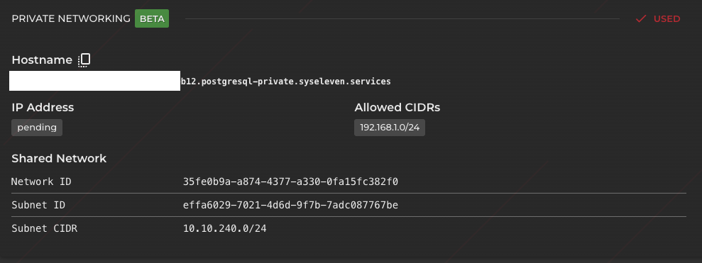 Private Networking Enable