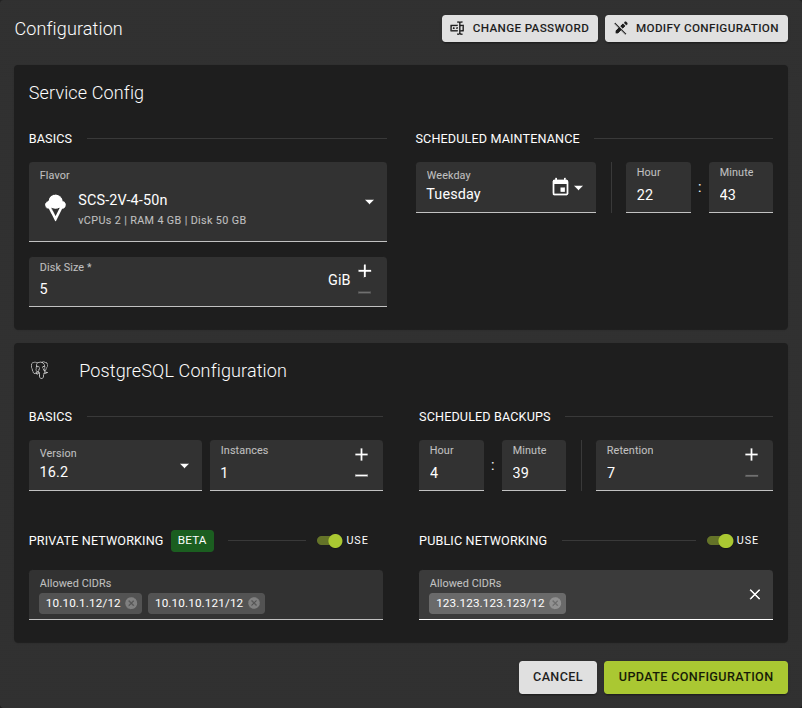 Modify Database Config