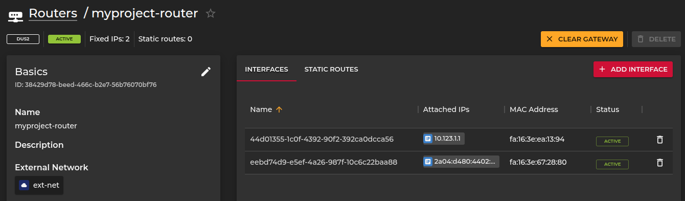 List Router Interface.