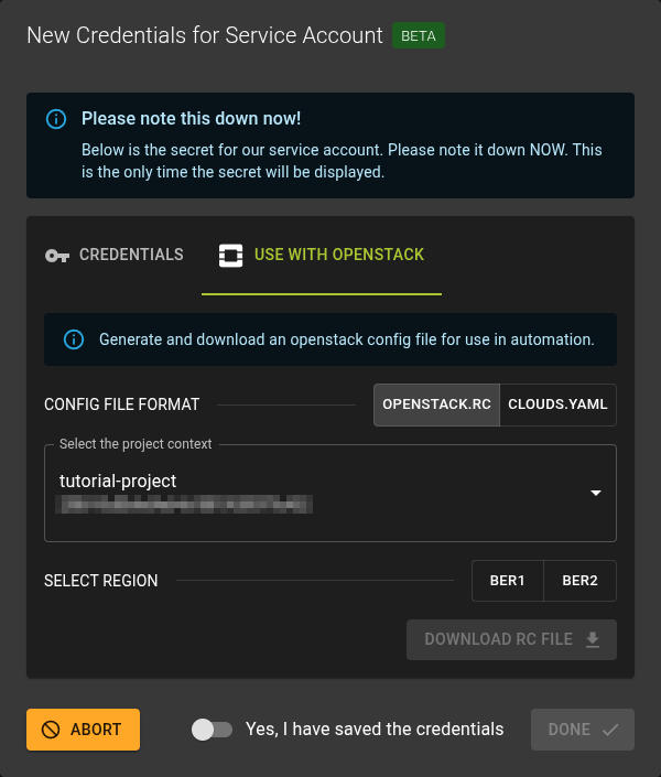 Download OpenStack Config