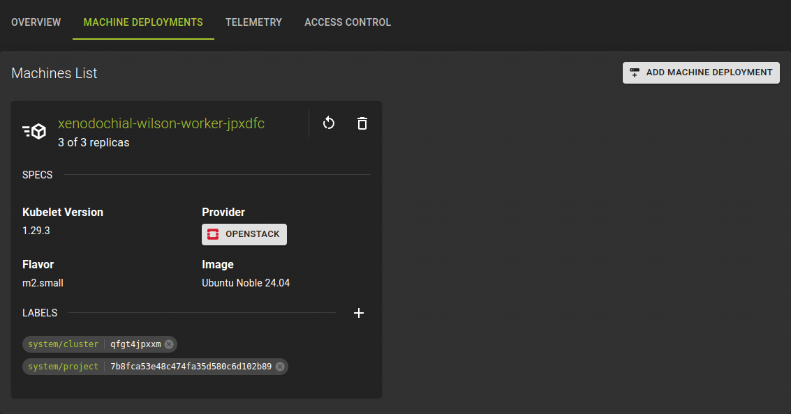 Cluster Details Machine Deplyoments