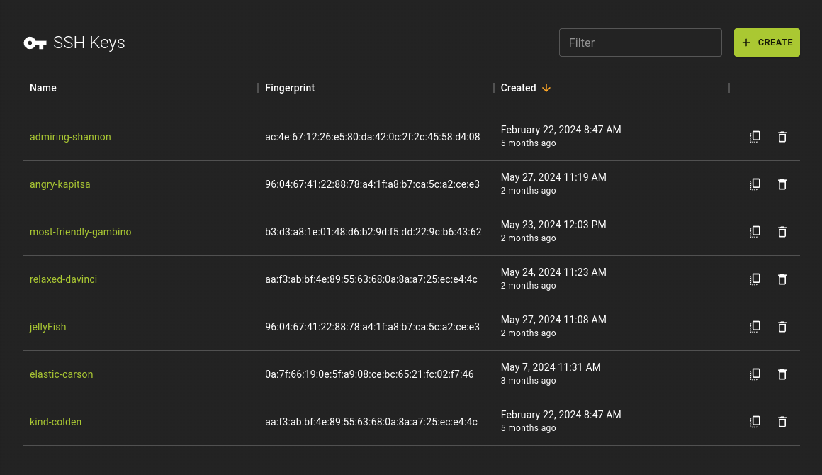 List SSH Keys