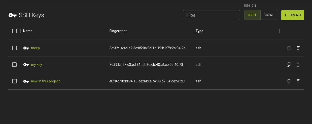 List SSH Keys