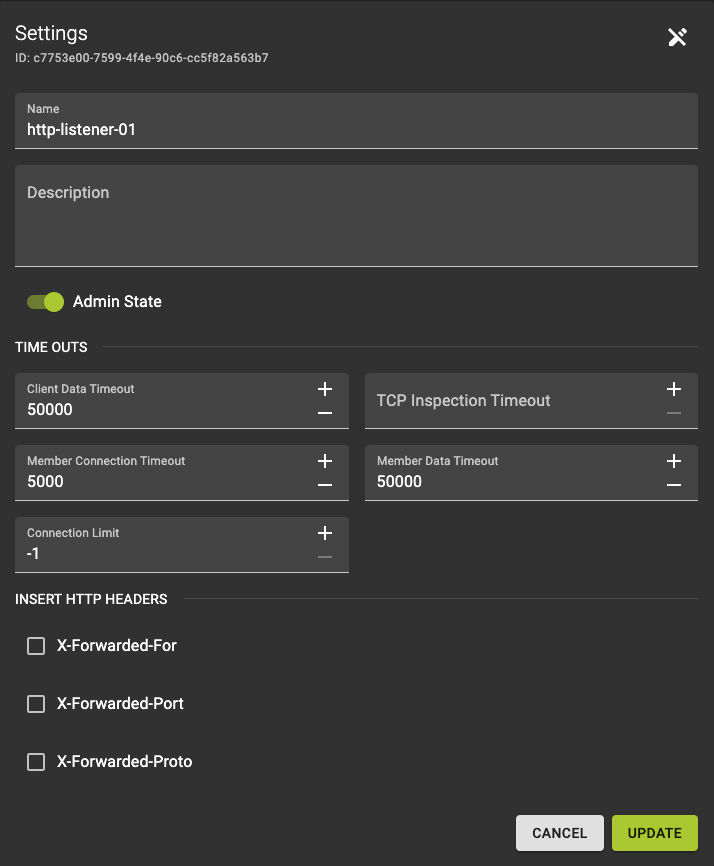 Listener Basic Settings Edit Mode