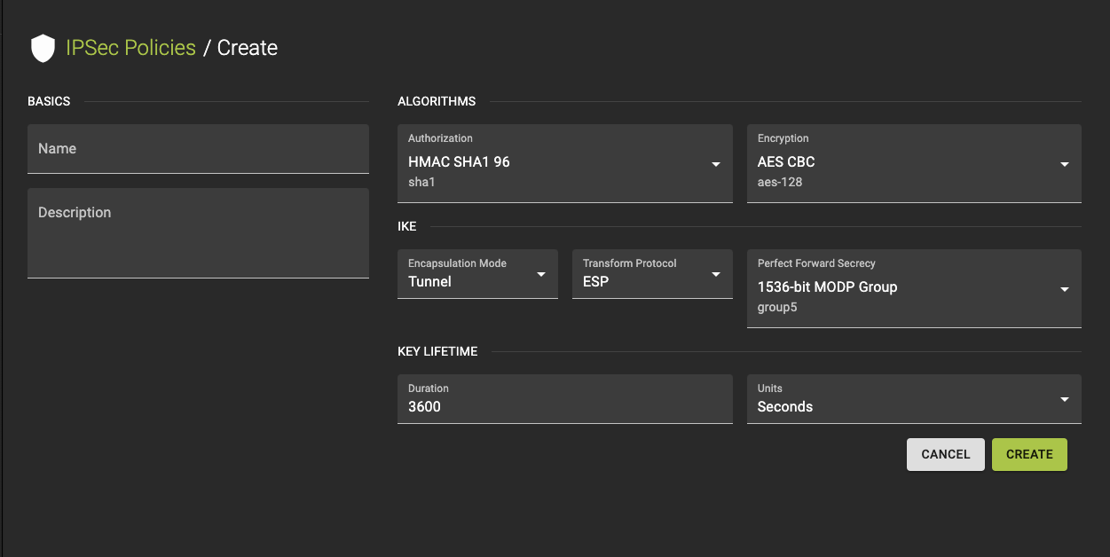 Create IPSEC Policy