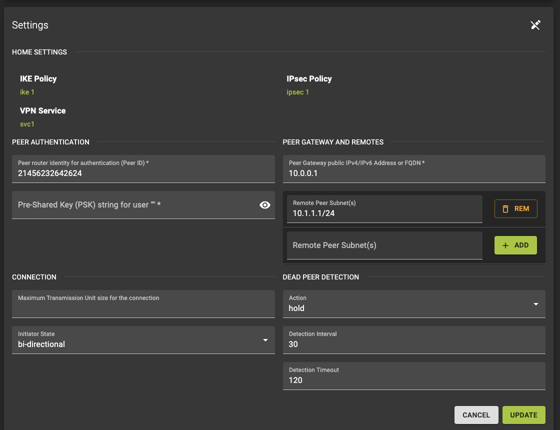 Modify Site Connections
