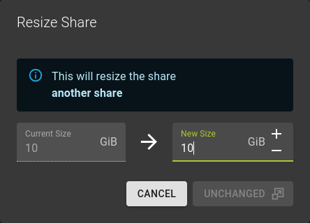 Resize NFS Share
