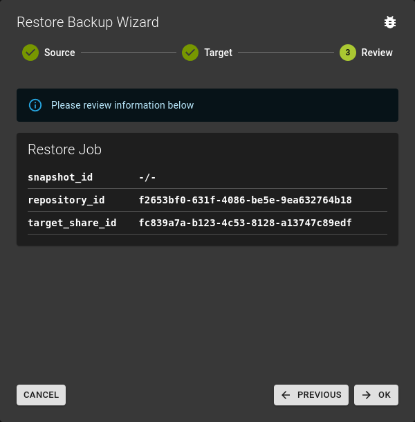Restore NFS Share - Review