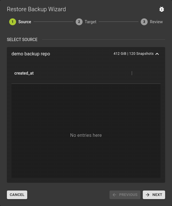 Restore NFS Share - Select Source