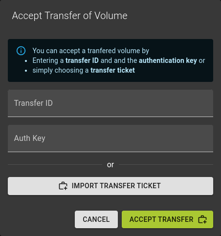 Accept Volume Transfer