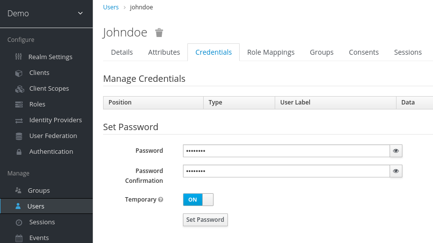 set credentials