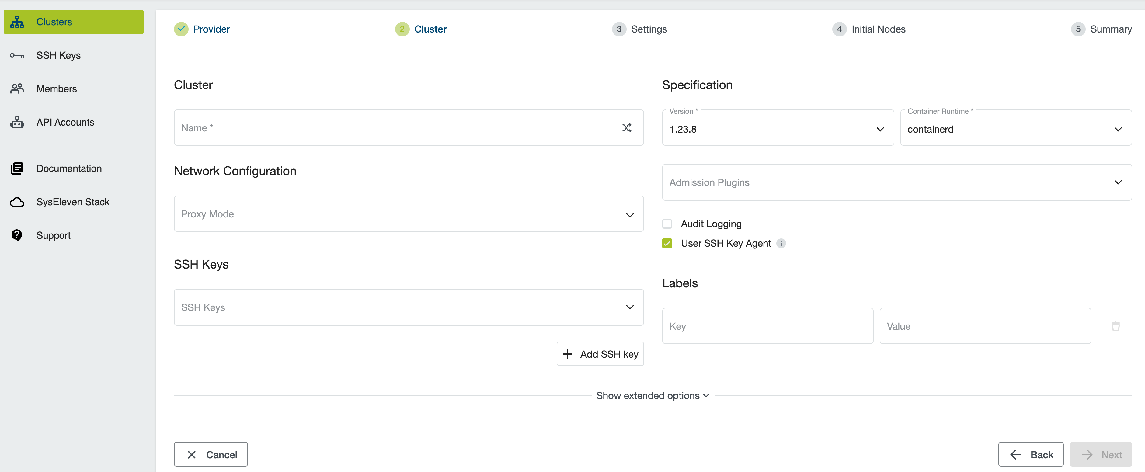 Dialog to add an SSH key