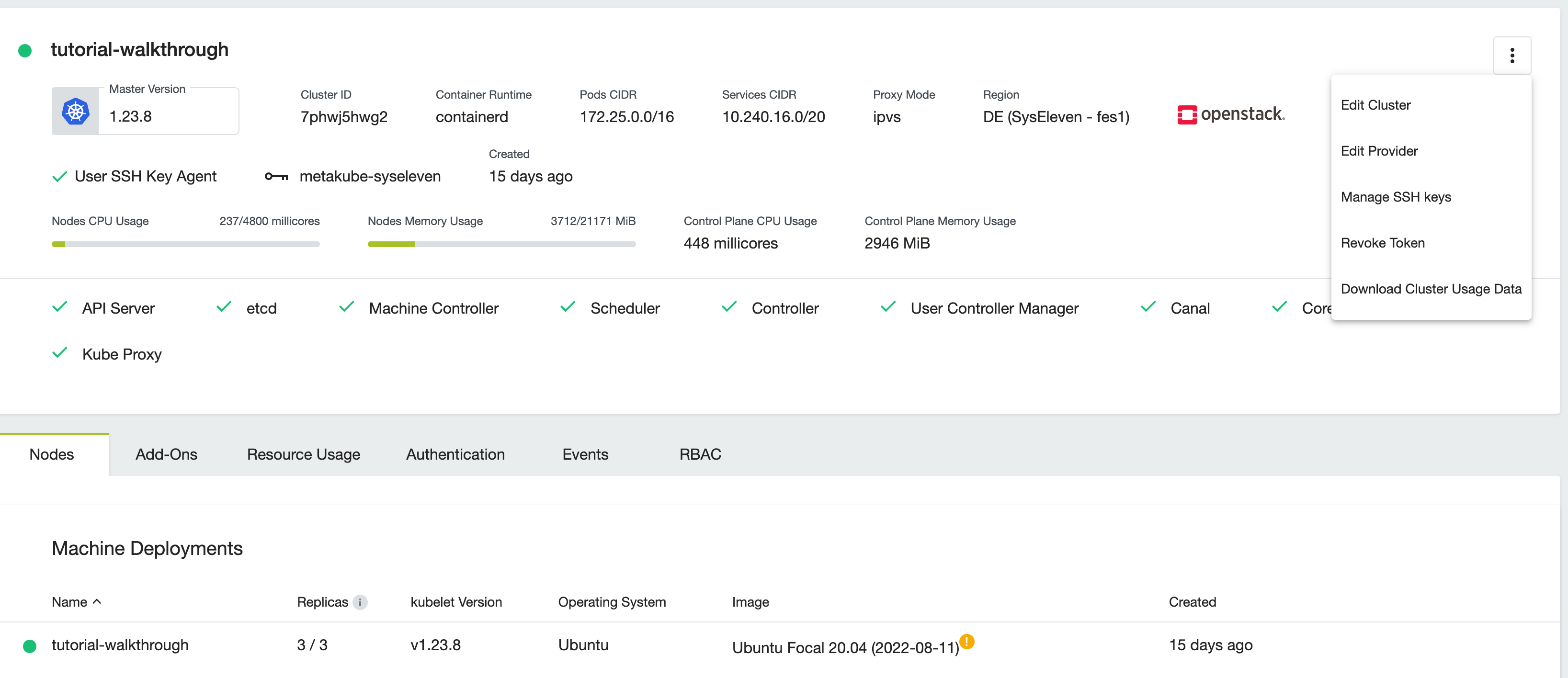 Change keys of an existing cluster