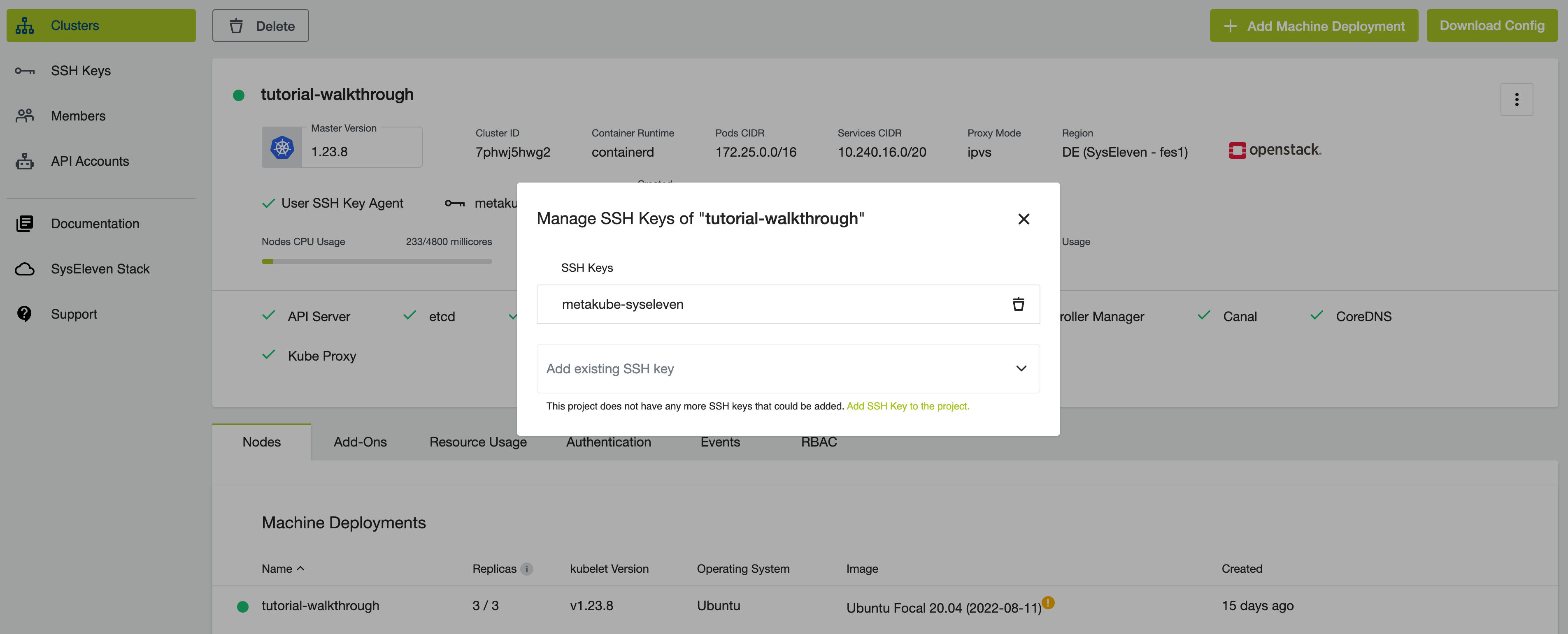 Change keys of an existing cluster