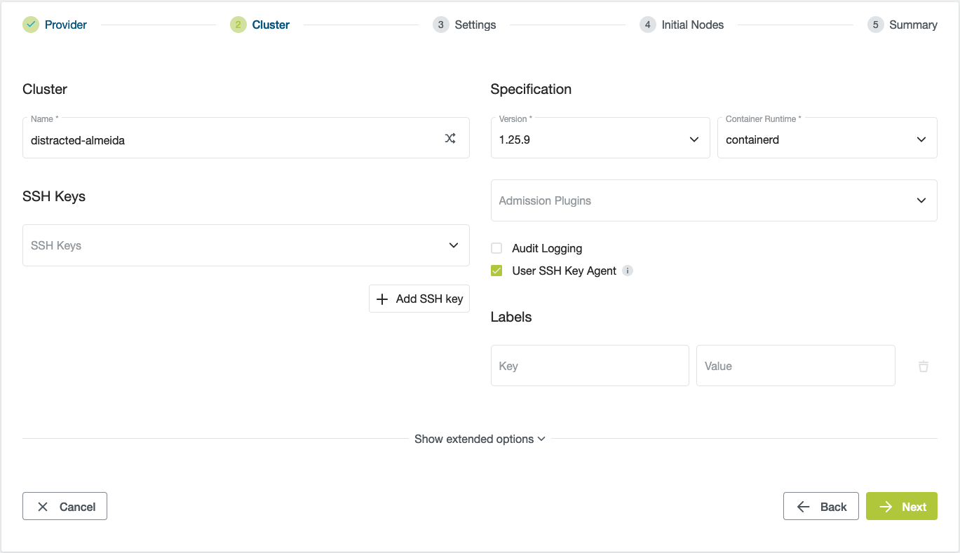 Overview of cluster settings
