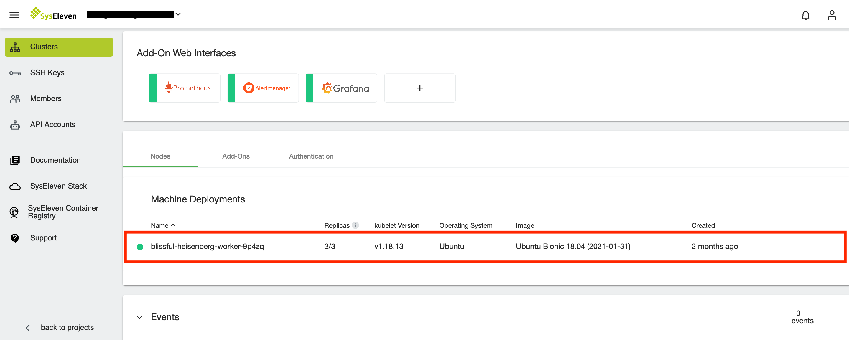 Node deployment overview with highlighted edit button