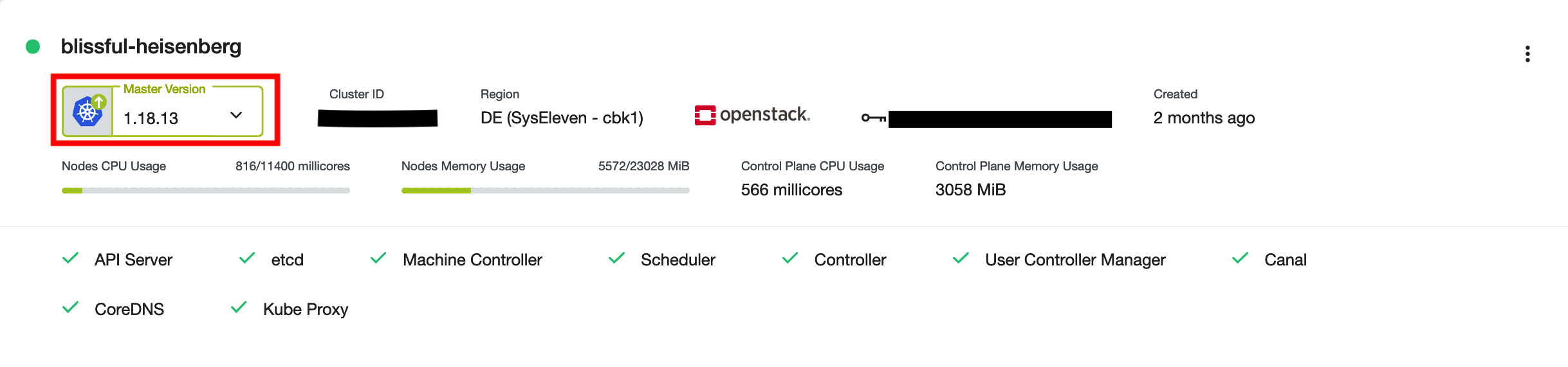 Cluster with available upgrade