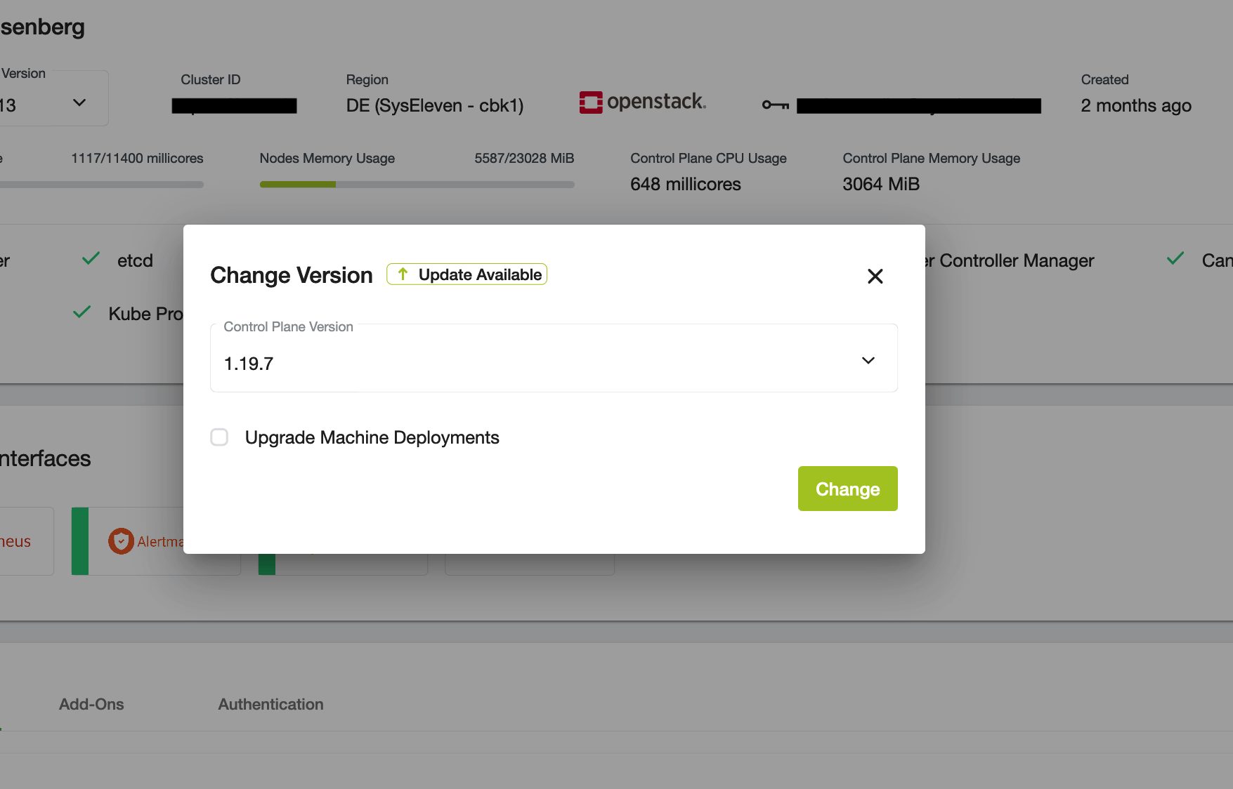 Dialog to choose upgrade version